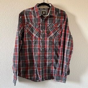 RAW G-Star Men’s Plaid Button Up Shirt XL Plaid Gray Red Orange Western Outdoor